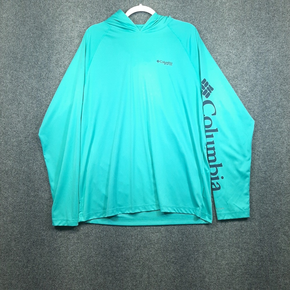 Columbia Hoodie PFG Terminal Tackle FM0060 L Aqua Blue Mens Sun Shirt